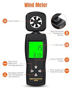 FOOAO Digital Anemometers,Wind Meter Handheld,CMF Meter to Measure Wind Speed and Temperature to Assist in Drone Flights, Outdoor Activities, Shooting Sports and HVAC Systems