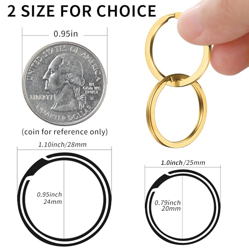 Image of Gkeygo 12 pcs Stainless Steel Key Rings, 1 inch Flat Split Keychain Ring for Car Keys, Dog Tag, Home, Office, DIY, Black - Gold