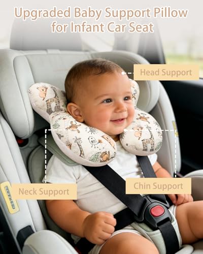 Image of KAKIBLIN Baby Travel Pillow, Baby Neck Pillow for Car Seat, U-Shaped Head and Neck Support for Stroller Pushchair, Soft Cooling Breathable Infant Head Pillow for Newborn Toddler
