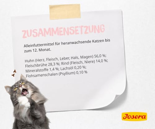 JOSERA Nassfutter Kitten Beef (6 x 200 g) | Kitten | Premium Katzenfutter nass für wachsende Katzen | Rind | mit Lachsöl | getreidefrei | Anti-Haarballen | Alleinfutter | 6er Pack