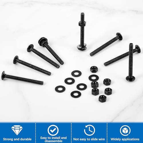 Image of Zonon 50 Sets 1 /4-20 x 2-1 /2 Stainless Steel Carriage Bolts and Nuts Kit Round Head Square Neck Carriage Bolts Screws and Hex Nuts and Flat Washers, Stainless 18-8 Full Thread Coverage (Black)