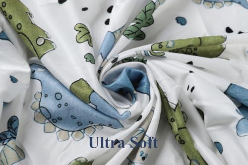 Image of Stretchy Fitted Crib Sheets Set 2 Pack Portable Crib Mattress Topper for Baby Girl Boy,Ultra Soft Jersey Material, Light Blue & Dinosaur