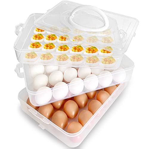Anyumocz 72 Eggs Holder,3-Layer Deviled Egg Tray with Lid,Egg Containers for Deviled Egg,Egg Carrier Box Dispenser Container with Handle for Refrigerator