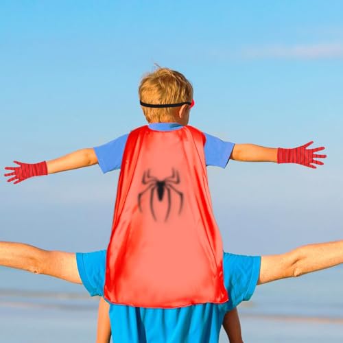 TKGEOUE Spid-er Spielzeug ab 3-8 Jahre Junge, Spid-er Netzwerfer Handschuhe Junge 3 4 5 6 7 Jahre Kinderspielzeug ab 3-10 Jahre Web Shooter Umhang und Augenbinde Geschenk für Junge Cosplay Handschuh