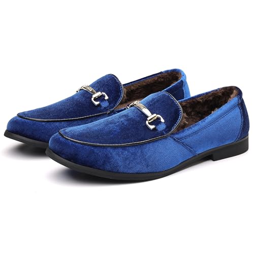 Image of COSIDRAM Mens Dress Shoes Business Luxury Velvet Loafers for Party Prom | Elegant metal buckle ornament, luxe velvet texture, classic slip-on silhouette for wedding, prom and evening formal events