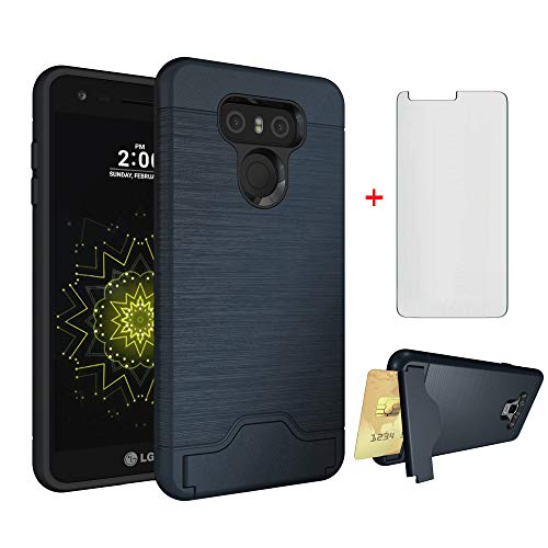 Phone Case for LG G6 with Tempered Glass Screen Protector Cover Credit Card Holder Wallet Stand Kickstand Cell Accessories Heavy Duty Protective LGG6 G 6 Plus LG6 ThinQ G6+ 6G VS988 H871 Women Blue