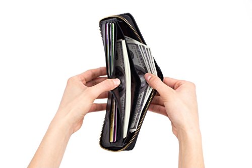 Leather Wallet Zipper Men Wallet, Mens RFID Antimagnetic Genuine Leather 11 Card Slots Wallet Coin Purse Wallet Credit Card Holder (Black)4
