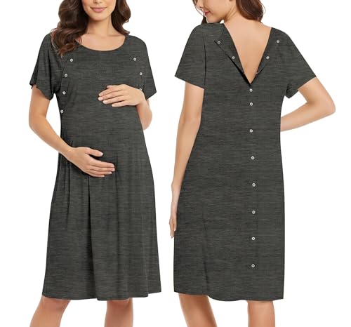 Chemise de nuit pour femme coton gris fonce L robe allaitement accouchement
