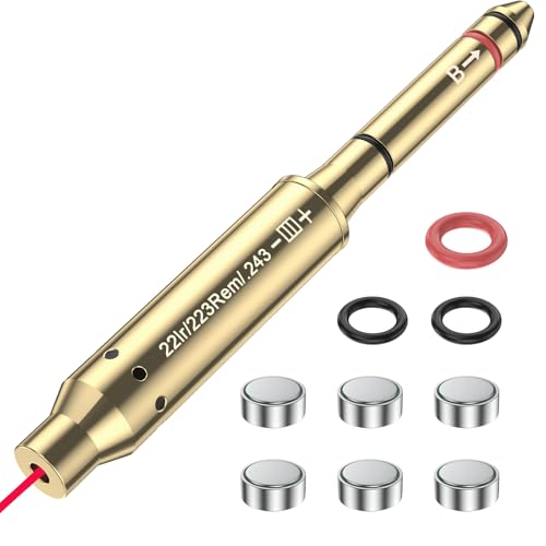 VSTRANICS Bore Sight Laser .22LR.223REM.243 Red Laser Boresighter Multiple Compatibility Bore Sighter with 2 Sets of Batteries and 1 Set of Spare Rubber Rings