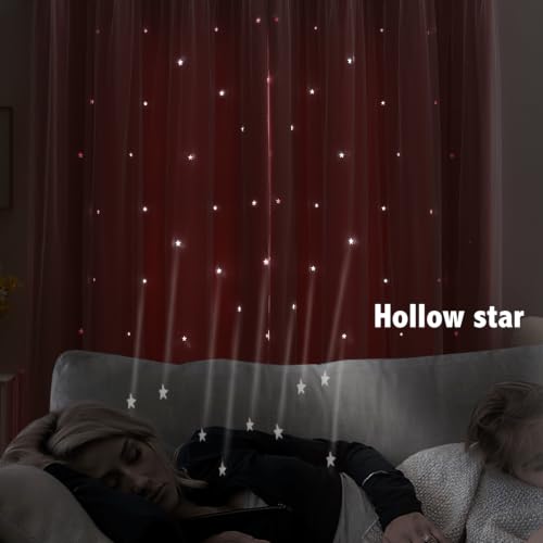 Image of indistar Star Cutout Kids Window Blackout Curtains for Girl Bedroom Window Room Darkening Curtains & Drapes Baby Nursery Curtains (2 Panel,35Wx80L inch,Pink)