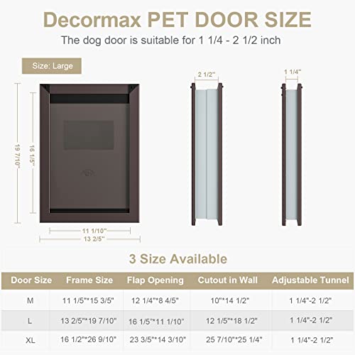 Decormax Weatherproof Dog Door, Energy Efficient Large Dog Door With Aluminum Frame, Telescoping Tunnel, Double Magnetic Flaps And Two Sliding Lock Panels, Easy To Install, Coffee, Large #TOP3