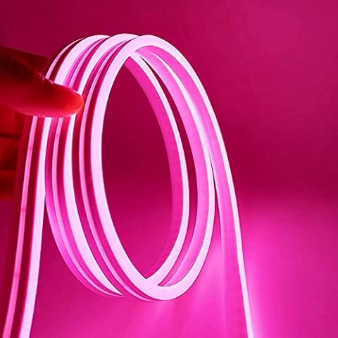 QGKPL LED Neon Light Strip, Neon Rope Light 12v 5m Waterproof DIY Cuttable Outdoor Neon Lights Pink (NO Power Adapter Included)… Cover