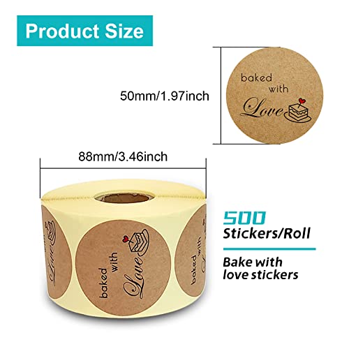 Kingtac 2" Round Natural Kraft Baked With Love Stickers Labels - 2 Rolls, 1000 Labels, Adhesive Stickers Labels For Baked Packaging, Canning, Gift Wrap, Cookie Bags… #TOP1