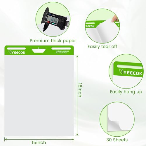 image for YEECOK Self-Stick Mini Easel Pad 15 in x 18 in, 30 Sheets/Pad, 4 Pads/