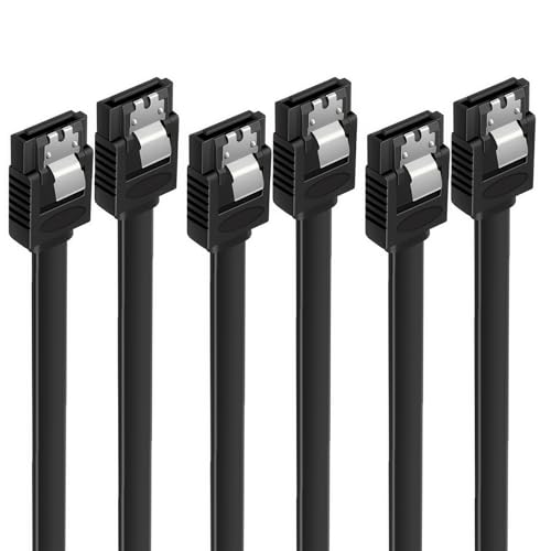 MDLSDE Paquete de 3 Cables SATA III, 50cm SATA 3.0 Cable Datos Conexión para Disco Duro HDD SSD Clip Metálico 6 GBit/s 2 Conectores Rectos Tipo L Controlador de CD Grabadora CD Negro