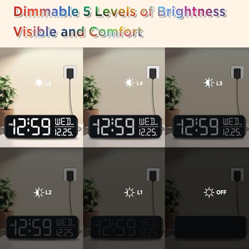 Image of Peakeep Digital Alarm Clock for Bedrooms, Date Day of Week Large Display Numbers 6 Brightness Dimmer, 5 Volume Loud for Heavy Sleepers, 8 RGB Colors Electric Desk Clock Battery Backup, Auto DST