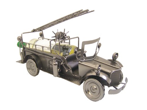 Vintage Style Metal Firetruck Figurine and Wine Bottle Holder -- 16