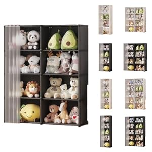 TAKEYおもちゃ・ぬいぐるみ ディスプレイラック 大容量多層整理棚 省スペース 簡単組立 防塵ケース 子供部屋用 展示ボックス 抱き枕収納ネット付き インテリア収納庫 (ブラック,二列、五層)