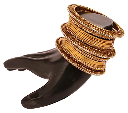Touchstone New Indian Bollywood Traditional Charming Grain Work Clear White Rhinestone Designer Jewelry Bangle Bracelets Set Of 24. In Antique Gold Tone For Women. #TOP1