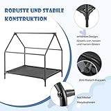 COSTWAY 2 in 1 Hundehütte & erhöhtes Hundebett, Hundeliege Outdoor, Haustierhaus mit atmungsaktivem Netzgewebe & Abnehmbarer Abdeckung, Hundehaus für kleine Hunde, Oxford, Grau (64 x 91 x 86 cm)