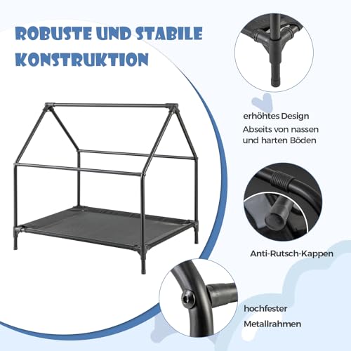COSTWAY 2 in 1 Hundehütte & erhöhtes Hundebett, Hundeliege Outdoor, Haustierhaus mit atmungsaktivem Netzgewebe & Abnehmbarer Abdeckung, Hundehaus für kleine Hunde, Oxford, Grau (64 x 91 x 86 cm)