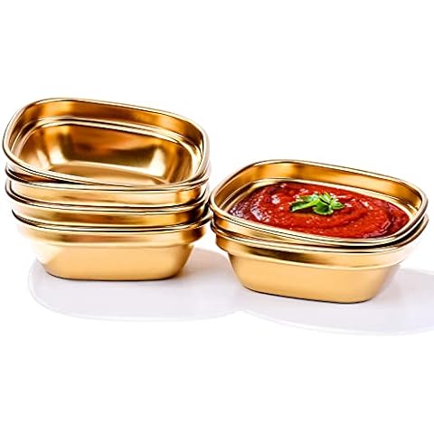 Stainless Steel Korean Style Flavor Dish Soy Sauce Dish Set of 6, Golden Dipping Sauce Dish Hot Pot Seasoning Dish Sauce Dish Cover
