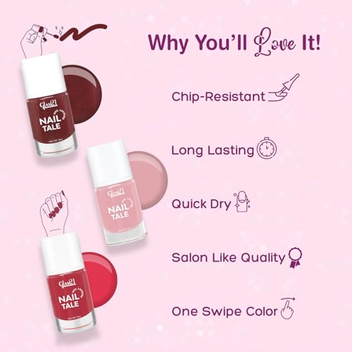 Image of Glam21 Nail Tale- Nail Lacquer|Set of 3|Multicolor|Quick Drying Nail Polish| Glossy Gel Finish Nail Kit | Highly Pigmented & Long Lasting | Chip Resistance|9ml Each|Shade-08