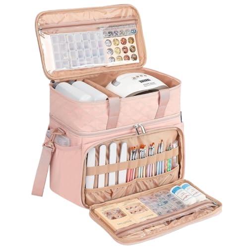 Maletin Manicura Organizador De Esmaltes Uñas Doble Capa Con Capacidad For 80 Frascos Y 2 Bolsas Extraíbles Organizador De Esmaltes Uñas(Pink)