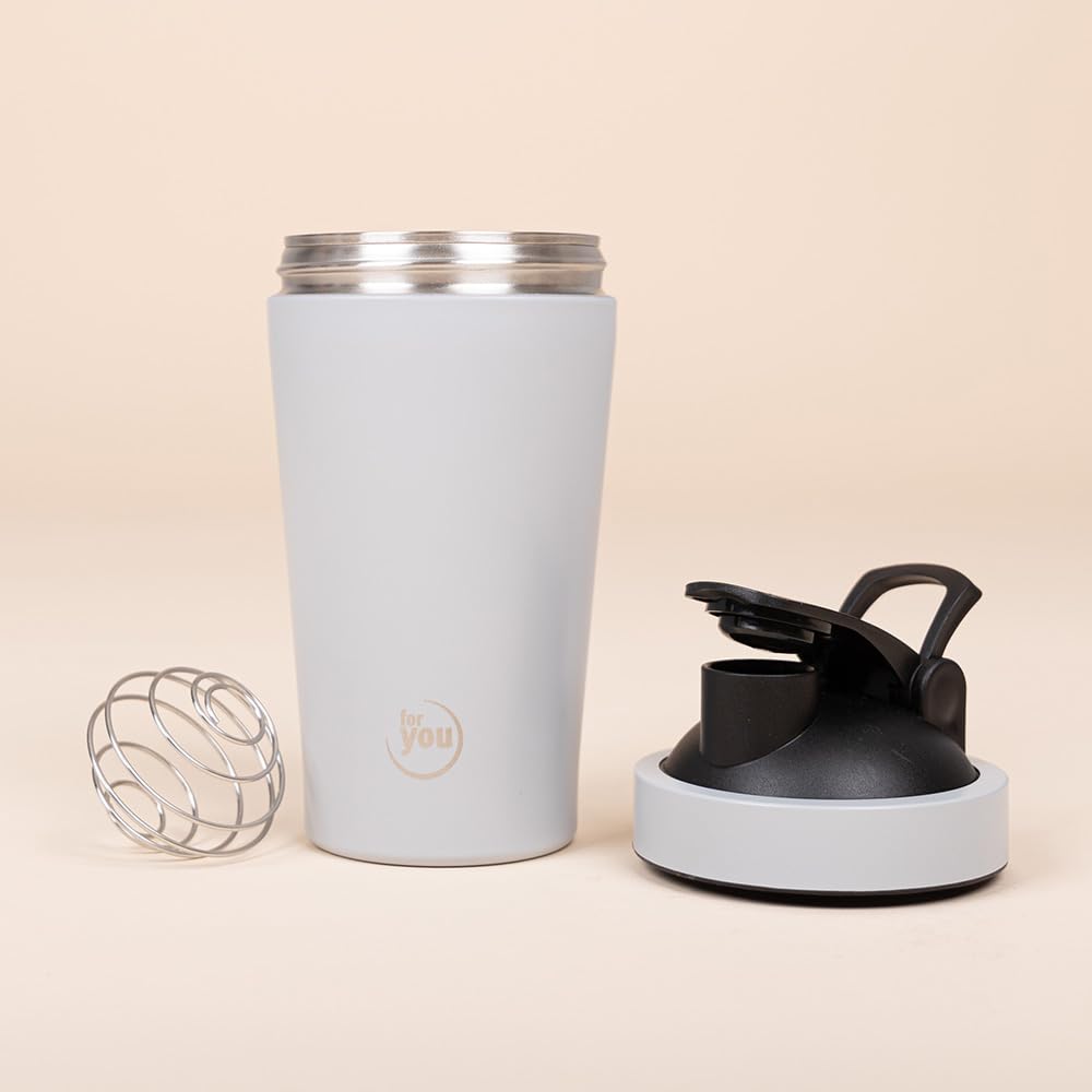 for you Shaker Edelstahl Grau - 3x500 ml mit Shaker-Kugel und auslaufsicherem & BPA freiem Deckel - Mit innenliegenden Skala - spülmaschinengeeignet - Perfekt für Proteinshakes, Smoothies & Fitness