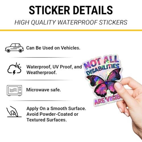 Image of (3Pcs) Not All Disabilities are Visible Butterfly Sticker, Dysautonomia Awareness Vinyl Sticker, Invisible Illness Stickers, Mental Health Decal for Laptop Water Bottle Phone Hard Hat 3 inch (Hologram)