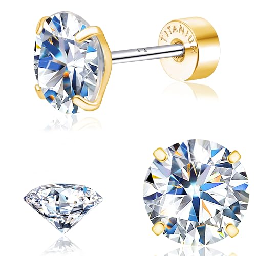 Limerencia Moissanite Stud Earrings 1CT/1.2CT Screw Back Lab Grown Diamond Earrings for Women Men Implant Titanium Hypoallergenic 18K Gold Plated Jewelry Gift for Her Him