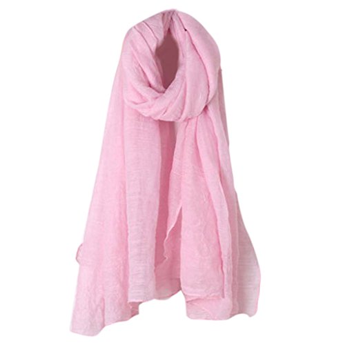 Women Solid Color Long Scarf Wrap Vintage Cotton Linen Large Shawl Hijab Elegant Pink