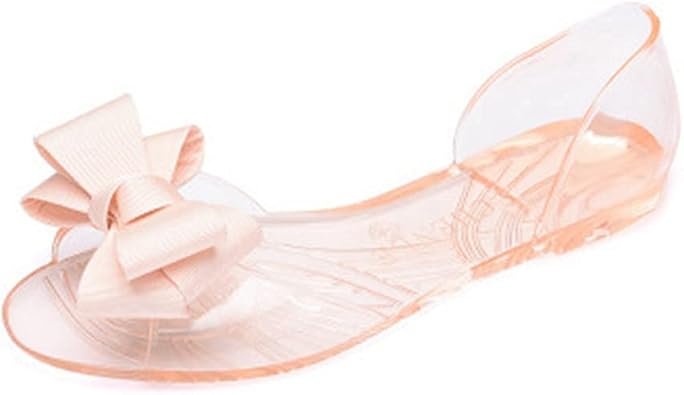 MIOKE Bow Clear Jelly Sandals for Women Summer Beach Transparent Slip On Comfy Flat Jellies Water Sandal