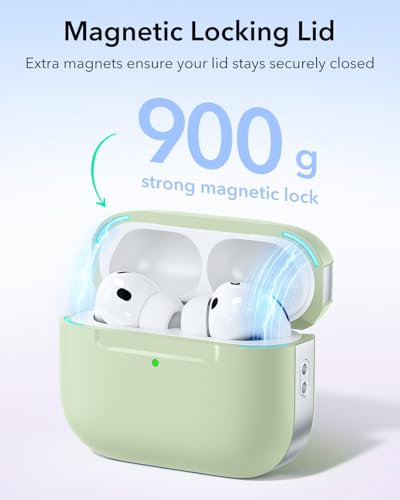 Image of ESR for AirPods Pro 3 Case (USB-C), Compatible with MagSafe, Magnetic Lid Lock, Full Drop Protection Cover with Lanyard, Pulse Series, Light Green
