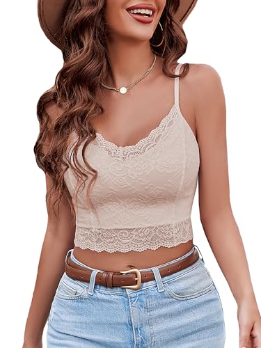 Avidlove Womens Camisoles with Lace Bustier Lingerie Fitness Casual Basic Crop Tops(Champagne,M)