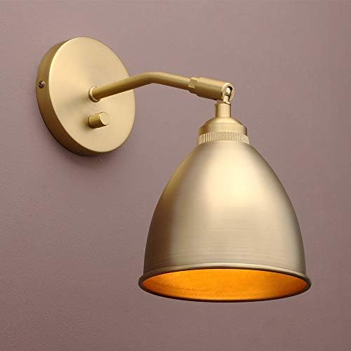 Yosoan Vintage Wall Sconce, 1-Light Dimmable Switch Industrial Mount Metal Fixture Lighting Lamp with 6.1" Oval Antique Metal Shade in-Build Gold and 4.7" Antique Canopy Lamp Fixture