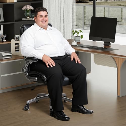 Image of Ergonomic PU Leather Executive Office Chairs, High-Back Home Computer Chair with Lumbar Support, Flip-Up Arms, Black