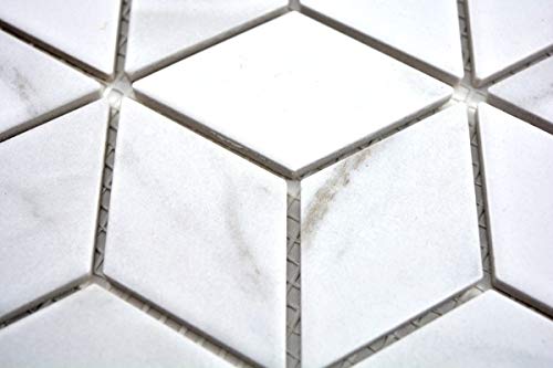 Azulejos de mosaico de cerámica blanca con diamantes POV Carrara MOS13-0102_f (10 unidades)