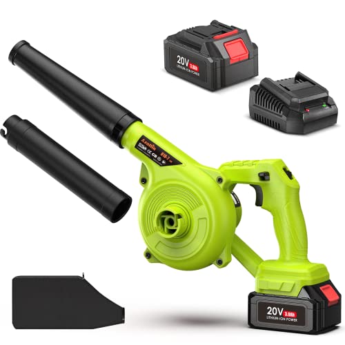 Azollin Leaf Blower, 20V Cordless Leaf Blower with 3.0Ah Battery and Charger, 2-Speed Electric Leaf Blower, 2-in-1 Blower/Vacuum Design 140 MPH for Jobsite Lawn Care Light Yard Work Sweeping