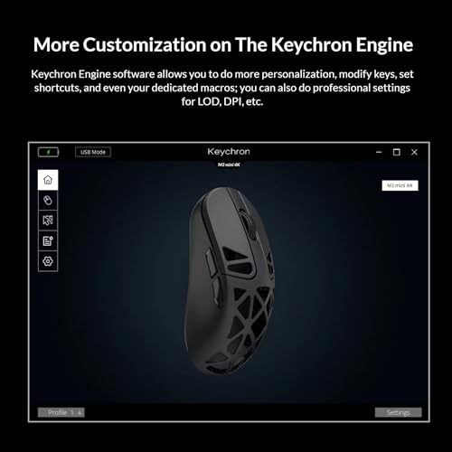 Image of Keychron M3 Mini 4K Wireless Bluetooth 5.1 /2.4 GHz /Wired Optical Mouse, Ultra-Lightweight 65g Programmable PixArt 3395 Sensor with up to 26,000 DPI / 650 IPS for Windows Mac Linux - Metallic Black