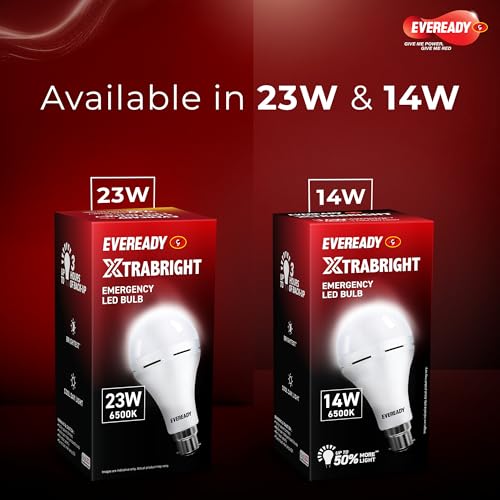 Image of Eveready Xtrabright Emergency Rechargeable 23W LED Bulb for Power Cut | Cool Day Light (6500K) | Energy Efficient | 3 Hour Battery Backup | B22 Base