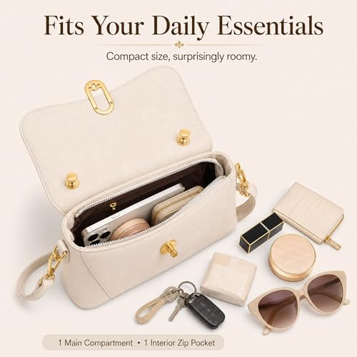 Image of Crossbody Bag for Women Shoulder Handbag PU Leather Satchel Purse with Top Handle Gold Turn Lock Adjustable Strap