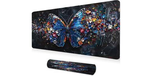 Grand tapis de souris gaming bleu motif floral pour transformer votre espace de travail