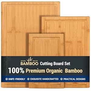 Hiware 3-piece Bamboo Cutting Boards for Kitchen, Heavy Duty Bamboo Cutting Board with Juice Groove, Wood Cutting Board Set for Meat, Vegetables