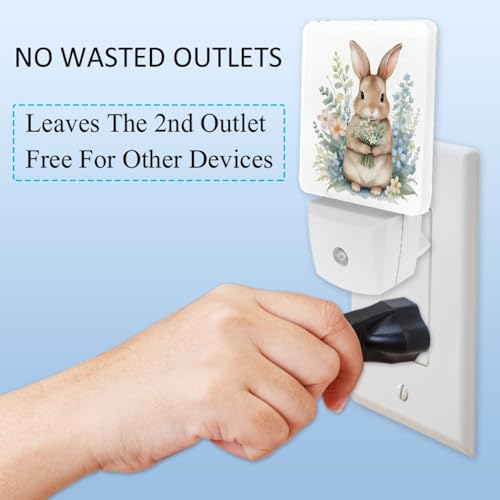 Image of NEWzone Easter Rabbit Night Light [2 Pack], Plug in Wall Led Night Lights Decor for Boys Girls Room, Dusk to Dawn Sensor Wall Lamp for Stairway /Bedroom /Kitchen /Nursery Room