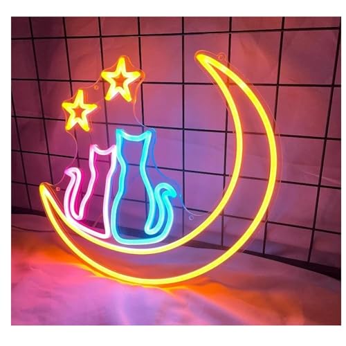 Lampe enseigne au néon chat lune et étoile veilleuse LED pour chambre d'enfant et ado