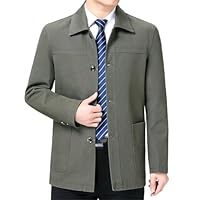 Men's Cotton Jacket Spring Autumn Lapel Coat Large Size With Buttons Classic Outerwear Army En8 2XL 60kg-70kg