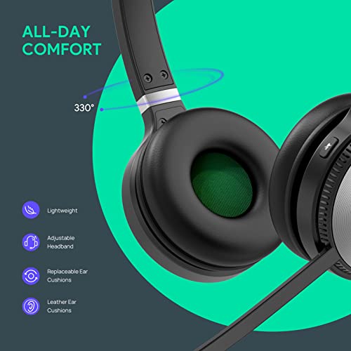 Yealink WH66 Stereo Wireless DECT Headset Teams Certified,Long Wireless Range 160m/525ft,Talk Time 14H,Speaker,Work with PC/Laptop/Desk Phone,Cell Phone (USB-A,Bluetooth),Noise Canceling Microphone - Image 4