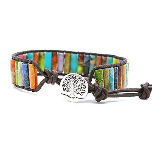 Bonnie Beaded Wrap Bracelet For Women Gemstone Beads Leather Bracelet Tree of life Imperial Jasper Stone Beads Wrap Bracelet (Multi-color 2)