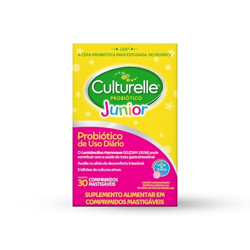 Culturelle Probiótico Júnior, Com Lactobacilos, Sem Glúten, Sem Lactose, Para Crianças a partir de 3 anos, Sabor Frutas Vermelhas, 30 Comprimidos Mastigáveis